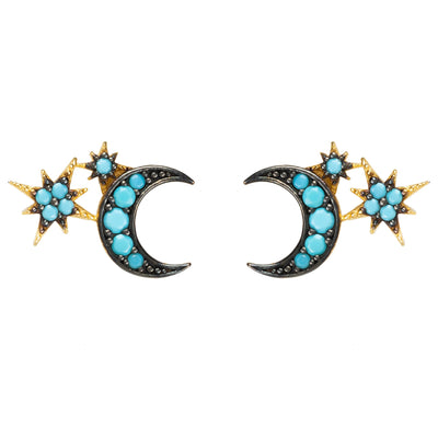 Ohrstecker - Mond und Sterne - 22 Karat vergoldet - Turquoise