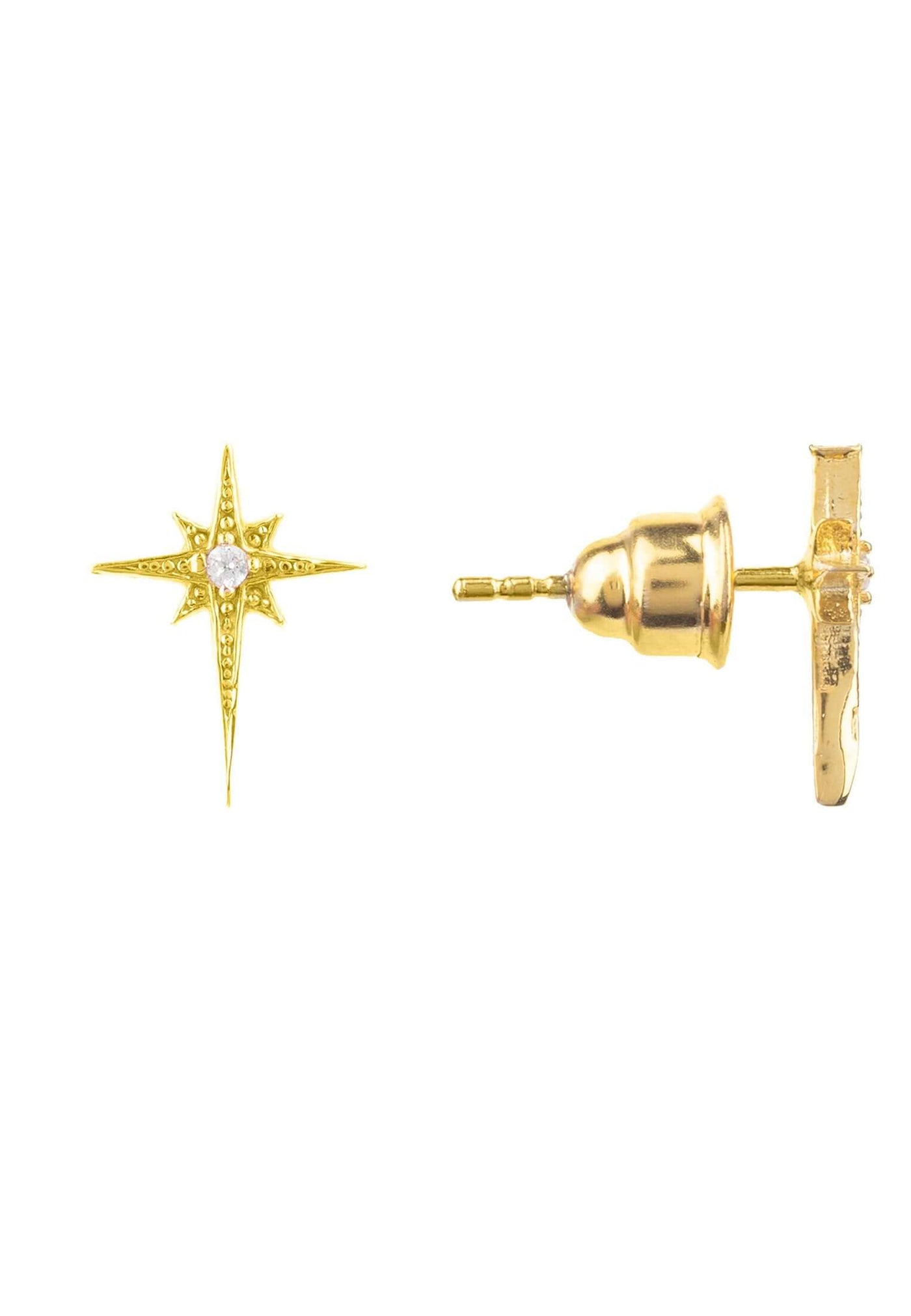 Pendientes de botón - mini estrella polar - chapado en oro de 22 quilates