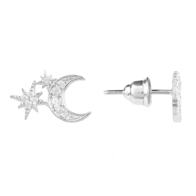 Stud earrings - moon and stars - 925 sterling silver - zircons