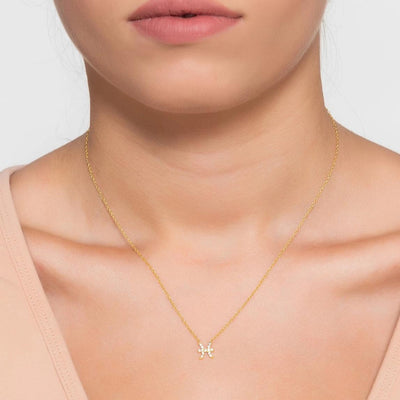 Pisces - necklace - 22 carat gold plated - diamonds