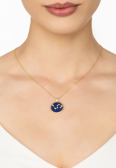 Leo - collar - chapado en oro de 22 quilates - lapislázuli con circonita blanca