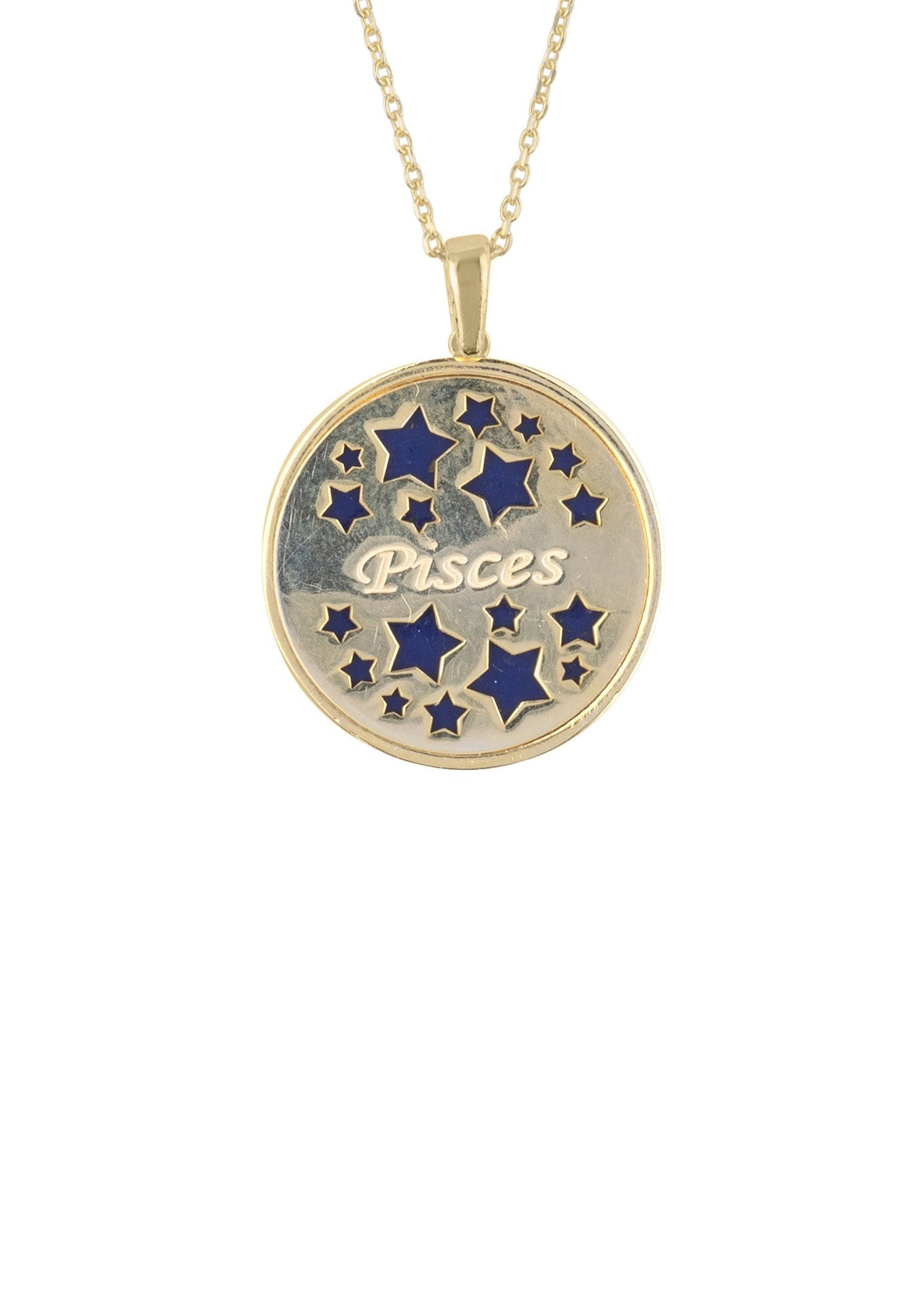 Pisces - necklace - 22 carat gold plated - lapis lazuli with white zirconia
