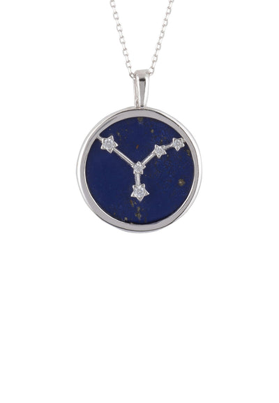 Cancer necklace - 925 sterling silver - lapis lazuli with white zirconia
