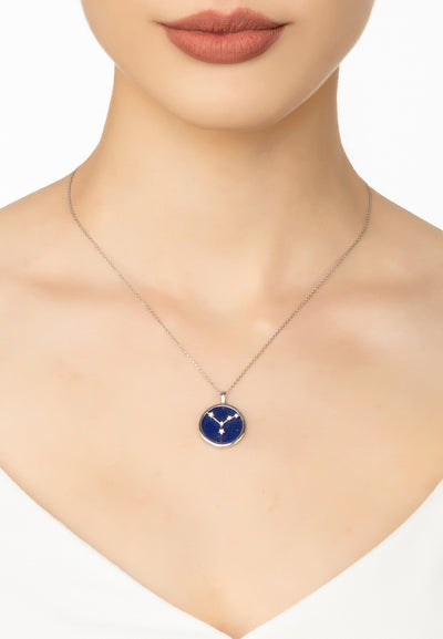Cancer necklace - 925 sterling silver - lapis lazuli with white zirconia