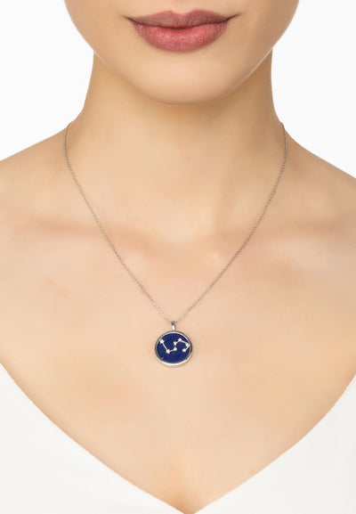 Leo necklace - 925 sterling silver - lapis lazuli with white zirconia