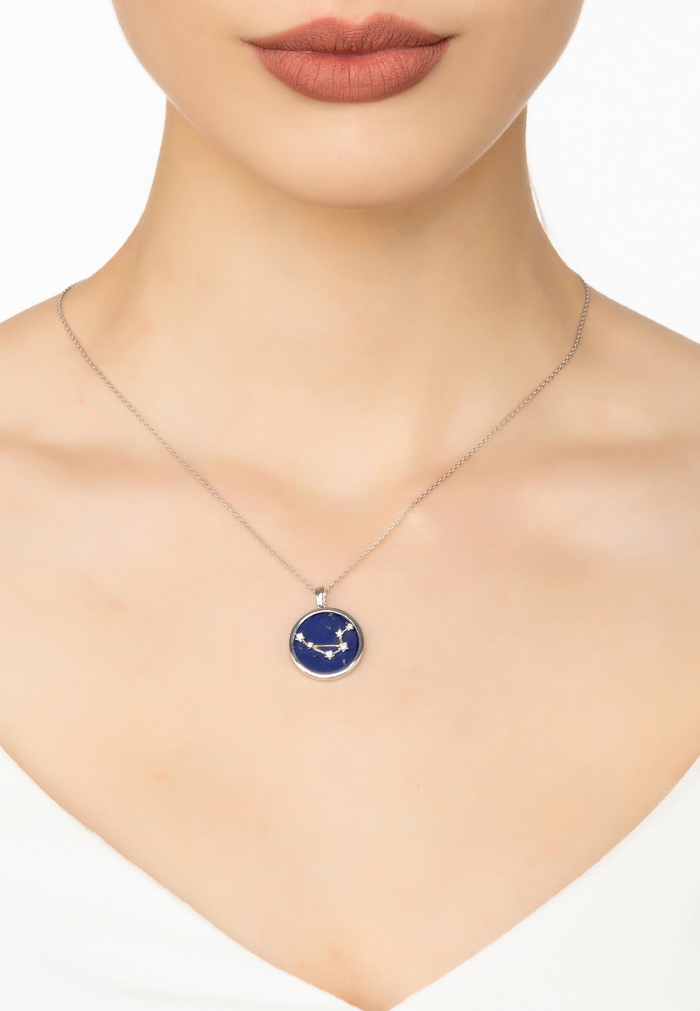 Libra - necklace - 925 sterling silver - lapis lazuli with white zirconia