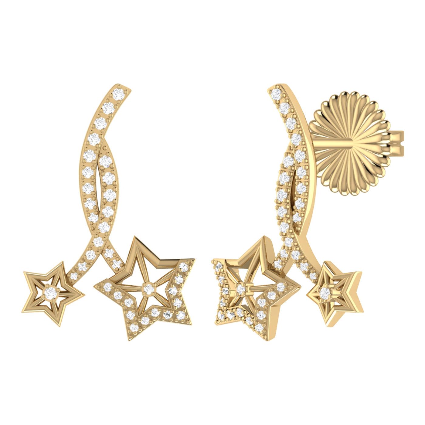 Stud earrings - Star Dance - 14 carat gold plated - diamonds