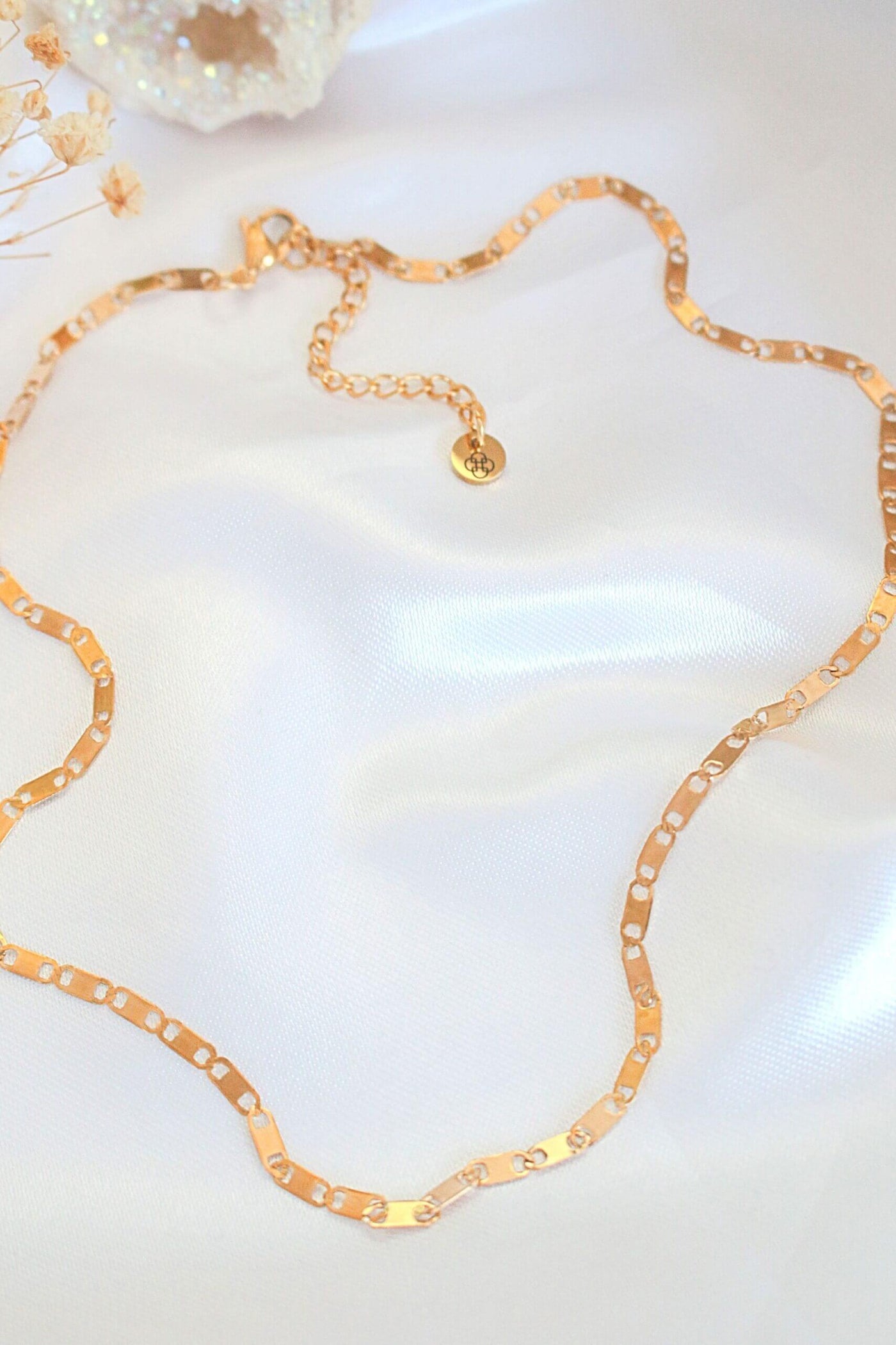 Cadena de eslabones planos - gargantilla - chapada en oro de 24 quilates